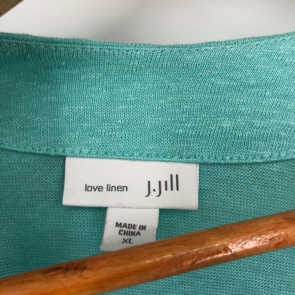 J Jill Womens Love Linen Cardigan Size XL Aqua Blue Longline Open Front Classic - Picture 2 of 9